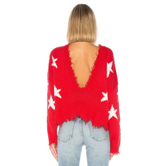 WILDFOX Couture Stars Palmetto Sweater Scarlet Red Oversize Distressed Women's M - Picture 4 of 14